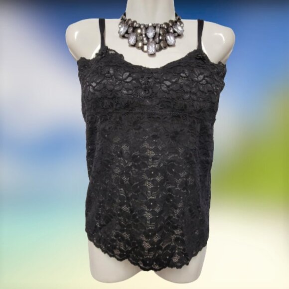 Black Lace Long Camisole Lace Tank Top Stretchy Long Camisole - Size L- NEW - Picture 5 of 15